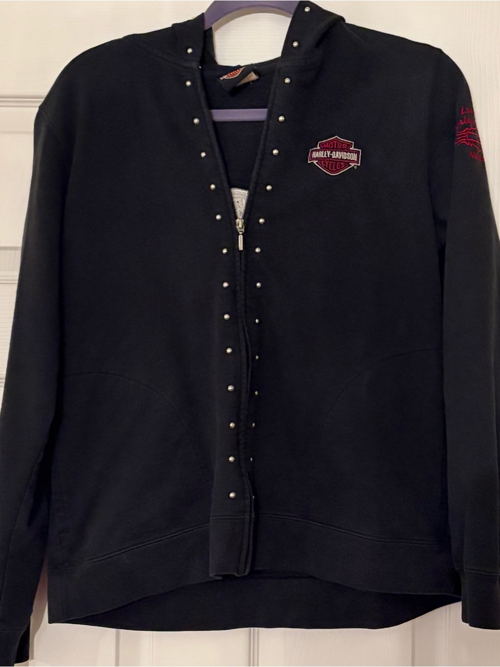Harley-Davidson Black Studded Zip Hoodie with Awesome back graphic embroidery L